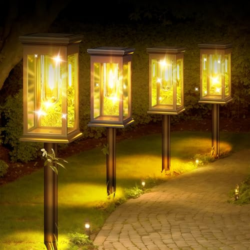 flintronic Lot de 4 Lampadaires Solaires D'extérieur, Lampes Solaires de Jardin, Lampes Solaires Étanches pour l'extérieur Pour Chemins Pelouse Patio Allée