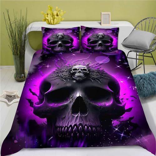 Goplnma Totenkopf Bettwäsche 135x200 Gothic Skull Bettwäsche-Set Totenkopf Cartoon Bettbezug Set KinderBettwäsche Jugendliche (135 x 200 cm,2)