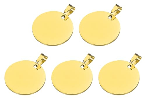 QUARKZMAN Metall Runde Tags Stempeln, Goldene leere Hundemarken 1,18 Zoll Kreis DIY Gravur leere Tags 5 Stück, Edelstahl mit Loch für Haustier Hund ID Tags, Anhänger Dekoration, Bastel-Tags