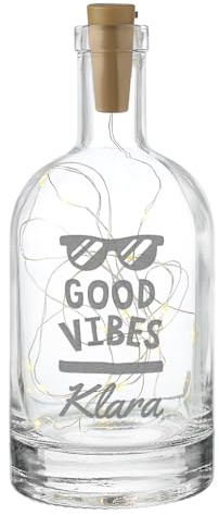 polar-effekt LED Leuchtflasche aus Glas mit personalisierter Gravur - Stimmungslicht mit Namen - beinhaltet Lichterkette - Geschenk zum Geburtstag