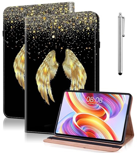 TUOLISG Hülle für Kindle Fire HD 8 & 8 Plus Tablet (12/10th Gen,2022/2020 Release) 8 PU Leder Slim Brieftasche Hülle mit Ständer KartenfachSchutzhülle Tasche - Goldene Flügel