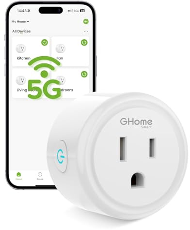 GHome Smart 5G 15A WiFi Smart Plug Compatible with Alexa and Google Home, Outlet Timer Smart Home WiFi Outlet Timer with Remote Control, 5GHz and 2.4GHz Wi-Fi Sockets, ETL FCC Listed, White, 1 Pack