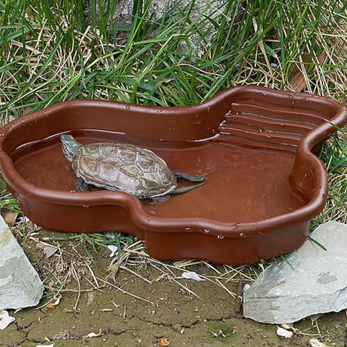 Biniveil Reptilien Badebecken | Große Reptilien Wasserschale | Schildkröten Badebecken | Reptilien-Wassernapf | Reptilien-Futternapf Mit Rampe | Aquarium-Ornament Für Nahrung Und Wasser