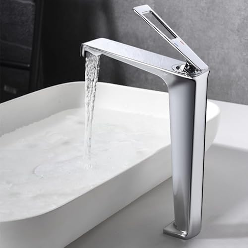 Brass Waterfall Tap - Modern Basin Mixer Tap, Single Hole, Tall, Chrome Finish - Elegant Design for Sink