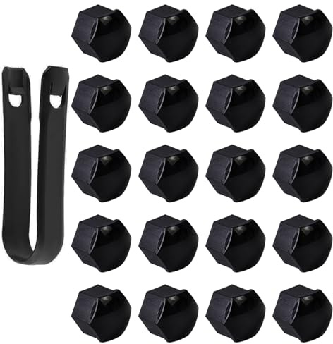 Fzcyuoo 21 Stück Radschraubenkappen 17mm, Radschraubenkappen für Autos, VW Radschraubenkappen, Radmutterkappen 17mm, Sechseckige Reifenmutternabdeckungen mit Entfernungswerkzeugsatz (Schwarz)