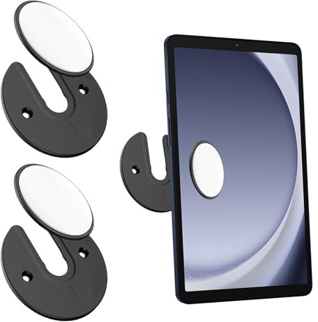 Supporto da Parete per Tablet e Cellulare - 2 Pezzi, Girevole a 90°, Rotondo, Regolabile - per Cucina, Kindle, WiFi, iPad - Colore Nero
