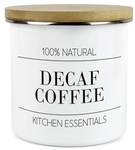Purely Home Minimalist Kitchen Essentials Decaf Coffee Storage Canister - Modern Black & White Decor - 1.2L Enamel Hot Drinks/Food Storage Container