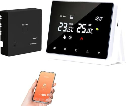 Termostato senza fili Wi-Fi, termostato caldaia a gas, a batteria, termostato per ambiente programmabile a 2 fili controllato da Tuya o Smart Life, compatibile con Alexa e Google Home (Nero)