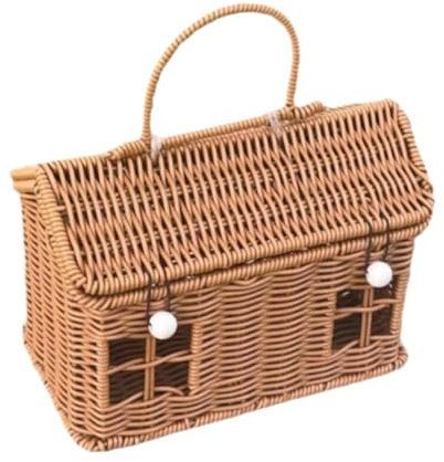 Sharplace Geflochtener Rattankorb, Geschenkverpackungskorb, rustikal, mit Griff, Hausform, Kofferbox, Picknickkorb für Camping, Küchendekor