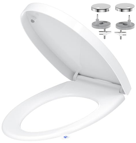 YEAUPE PRO Toilet Seat Soft Close - Universal Quick Release Toulet Seat with Adjustable Hinges for Easy Cleaning, Oval White Bathroom Bowl Seating, Heavy Duty Anti-Slip Standard WC Seats 45 * 37CM