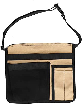 CHEOTIME 5 Pocket Single Side Tool Belt Pouch,Waist Tool Pouch Tool Apron Pouch, Garden Tool Belt with Adjustable Belt for Men Women Carpenters Electricians Mechanics (black+khaki)