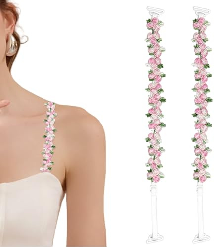 Kinretixia Verstellbare Elastischer BH Träger Mit Spitze Und Blumenmuster, Abnehmbare Dekorative BH Träger Für Damen Unterwäsche, Perfekt Für Jedes Outfit