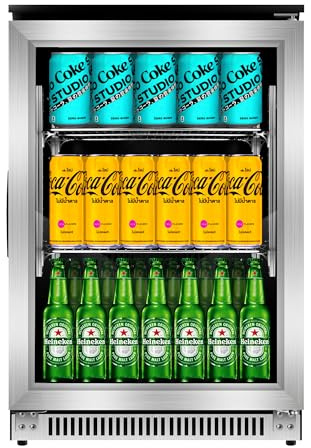 Advanics 20 Inch Beverage Refrigerator Cooler,Under Counter Drink Fridge with Glass Door, Built-in or Freestanding, Quiet Compressor Cooling, 120 Can Capacity for Beer and Soda
