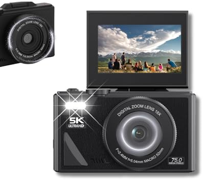 Caméra Numérique 5K 75MP, avec Stabilisation de Zoom Optique 18x, écran Flip 3 Pouces, Appareil Photo Numérique Rétro, Appareil Photo Compact, pour la Photographie de Voyage