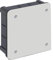 Scatola da incasso 200 x 200 mm con coperchio e viti, ideale per collegamenti elettrici e distribuzione in impianti.