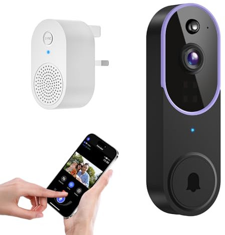 WiFi Video Doorbell Camera Wireless with Doorbell Receiver, AI Human Detection, 2-Way Talk, 2.4G Wi-Fi, Battery Powered, Cloud Storage, Indoor Outdoor Surveillance