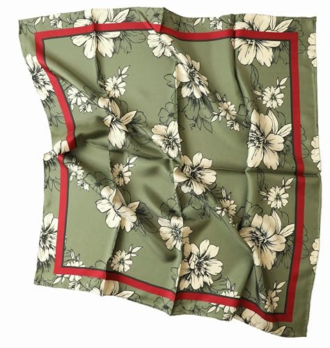Prettystern Foulard in seta 100% 65x65 cm Donna Uomo bordi arrotolati a mano, sciarpa e fazzoletto in seta, crema verde, 44B