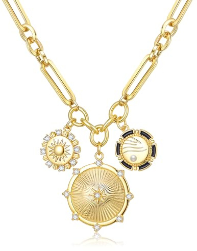 Ever Faith Chunky Gold Necklace for Women, Charm Choker Necklaces 18K Gold Plated Pendant Paperclip Chain Fashion Trendy Hip Hop Unisex Jewellery Hypoallergenic 15.35-18.6 Inches