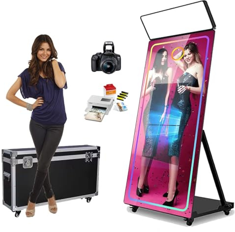 Photomaton avec imprimante et appareil photo reflex numérique, miroir magique à écran tactile de 81,3 cm, cadre RVB intégré, mini PC intégré pour événements de mariage, location de fête (81,3 cm +