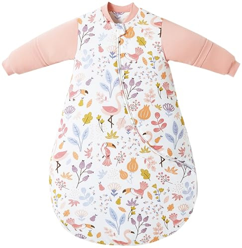 Chilsuessy Baby Sleeping Bag with Detachable Sleeves Winter 3.5 Tog Kids Sleeping Bag 100% Cotton Very Soft Sleep Bag for Infant Toddler, Beauty Garden/3.5 Tog, 6-18 Months