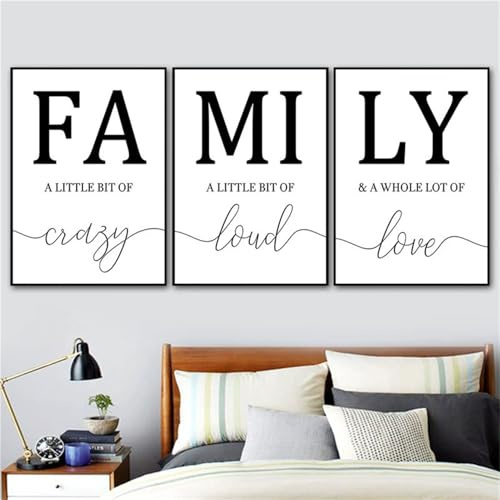 TROYSINC 3er Poster Set Wandbild Bilder Nordische FAMILY Buchstaben-Dekorationsbilder für Wohnzimmer & Schlafzimmer, Leinwandbild Set mit Familienmotto Wanddekoration (F, 40x50cm)