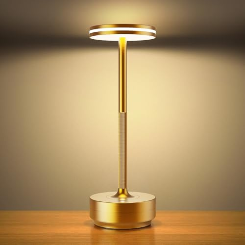 Hapfish LED Tischlampe Akku, 5000mAh Touch Tischleuchte Dimmbar Gold | Tischlampen Aufladbar,3 Farbtemperatur,Tischlampe IP54 Wasserdicht für Outdoor Nachttisch Esstisch Schreibtisch