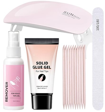 Pegamento para Uñas y Quitaesmalte para Uñas Postizas - Gel Adhesivo Para Extensiones Acrílicas | Kit De Manicura Para Mujer Con Lámpara UV Para Boda Verano Salón Fiesta Viaje Niñas