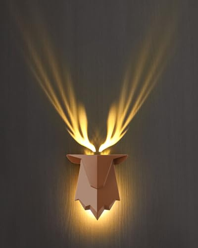Fuloon Wall Sconces Stag Shadow Battery Operated | Wireless wall lights with remote, 3 dimmable levels, 3 timers, Type-C rechargeable, easy mount, for bedroom & corridor use