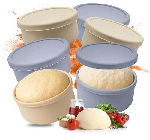 Relaxdays Pizzaballenbox, Set, Silikon, bis 350 g Teig, HxD: 6,5 x 14,5 cm, Pizzateigbehälter mit Deckel, blau/beige | HxD: 6,5 x 14,5 cm, Pizzateigbehälter mit Deckel