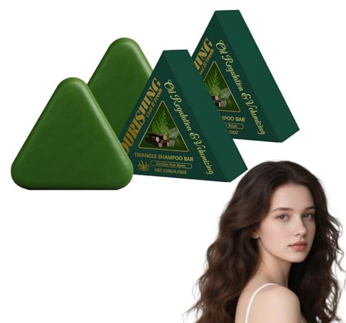 Jabón capilar de hoja de ciprés Nature Triangle Shampoo Bar - Champú y acondicionador sólido para mujeres y hombres, jabón capilar herbal para dar volumen y controlar la grasa, 120g (2 piezas)