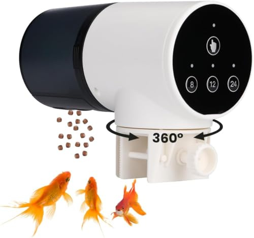 Automatisk dispenser för fiskmat – 200 ml, LCD-skärm, programmerbar i manuellt läge/8 V/12 H/24H, 360° vridbart stöd, knappstyrning och stabilt fästsystem