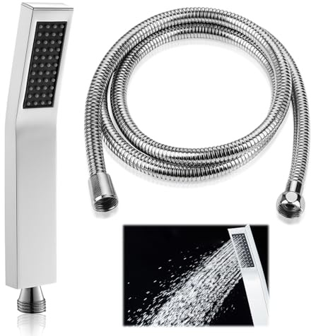 Hochdruck Handbrause Eckig, Brausekopf Edelstahl 304 Handbrause mit 2M Schlauch Duschkopf Hochdruck Shower Head mit Silikon Düse für Bäder Toiletten