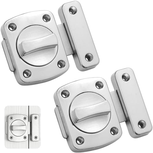 Juego de 2 Pestillos de Puerta Giratorios, Cerrojos de Seguridad de Aleación de Zinc, Instalación Firme con Tornillos, Cerradura de Perno Universal para Baño, Dormitorio, Ventana y Muebles, Antióxido