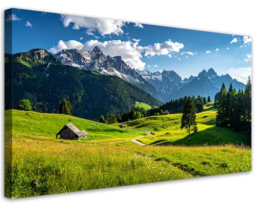 Feeby Leinwand Bilder - Bild Wohnzimmer - Landschaft Berge Täler Natur - 120x60 1tlg - Deko Schlafzimmer Groß - Dekoration Canvas - Gemälde - Modern Wandbilder - Kunstdruck