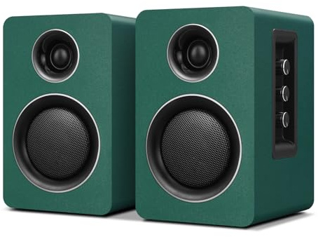 Active Bookshelf Speakers, 60W, Bluetooth 5.3, USB-C, AUX/RCA, Green