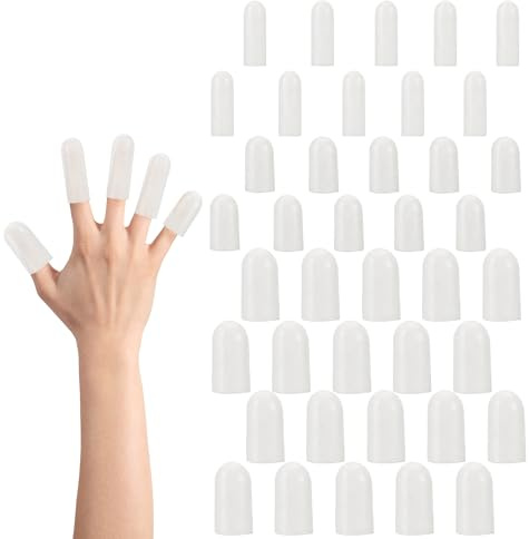 40 stycken genomskinliga silikonfingerlingar, tre storlekar, fingertoppsskydd och fingerskydd vid skada, justerbart tumskydd, mjuka kuddar för hushåll, kök, kontor, hantverk och hantverk