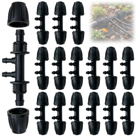 DKLUOLAN Conector T Manguera de 1/2 Pulgadas para Riego de Jardín, Conectores en T con púas, Empalmes Riego por Goteo 16mm, Sistema de Riego por Goteo con 6 Vías, Compatible con Tubo de Riego