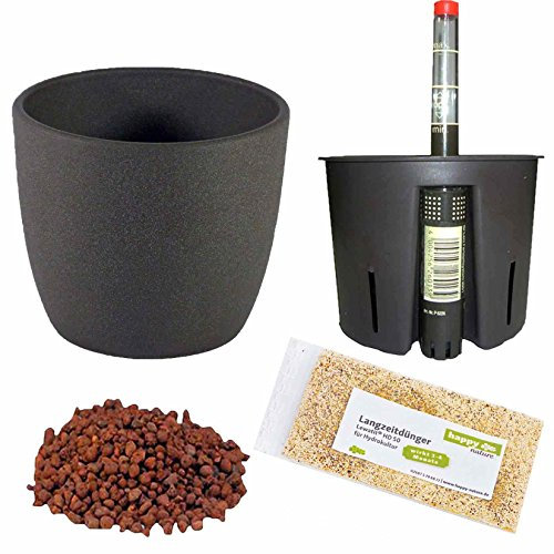 happy nature Set5 5 teilig für Hydrokultur Blumentopf Keramik Mallorca 11/09 anthrazit Ø 12,5 cm H 12 cm
