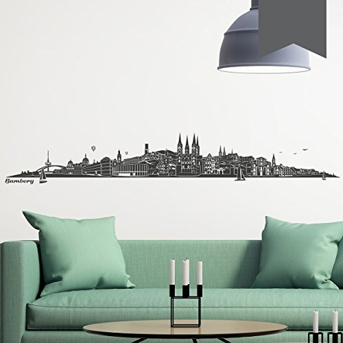 WANDKINGS Wandtattoo - Skyline Bamberg (ohne Fluss) - 160 x 24 cm - Dunkelgrau - Wähle aus 6 Größen & 35 Farben