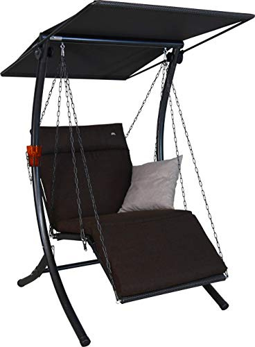Angerer Freizeitmöbel GmbH Hollywoodschaukel 1-Sitzer Swing Smart - Gartenschaukel Made in Germany - Schaukel zum Sitzen, Liegen und Entspannen - mit Bett-Funktion - einfache Montage (Braun)