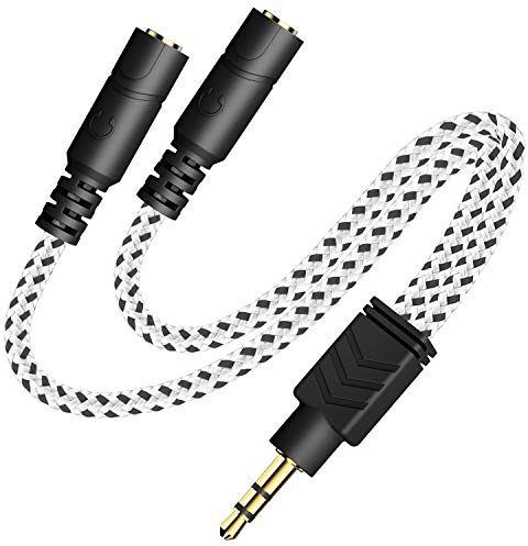 DuKabel 3,5mm Kopfhörer Splitter 2 Klinke auf 1 Klinke Kopfhörer Verteiler 3 Pole TRS Aux Splitter Kabel für Smartphone, Tablet, Laptop, Headset, Ohrhörer, Lautsprecher - Zebra Weiß 0.2 Meter