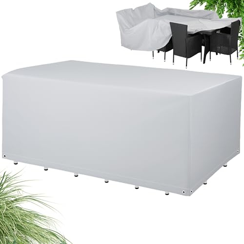 Kingsleeve ® Abdeckung für Gartenmöbel Outdoor Abdeckplane Schutzhülle Abdeckhaube Hülle Gartentisch Schutz Sitzgruppe Oxford 308x138x89cm Silber