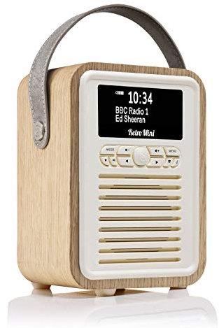 Retro Mini Portable Dab Radio Mains Powered - Digital Dab Radio Alarm Clock - Rechargeable Bluetooth Radio Battery Powered with Aux - Bedside FM, Dab+ Radios with Dual Alarms Battery Operated - Oak