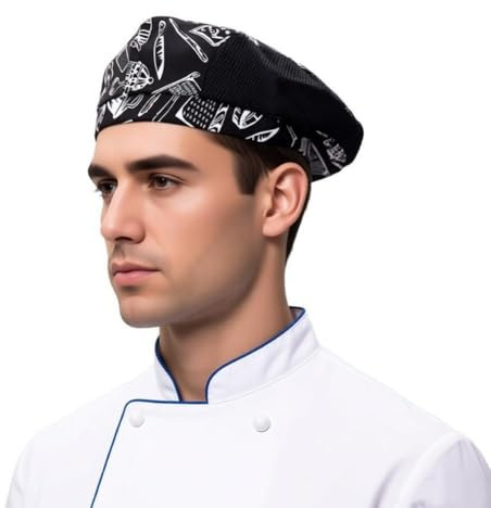 IBLUELOVER Chapeau de Chef Bonnet de Cuisine en Coton Toque Professionnelle de Cuisinier Unisexe Adultes Casquette de Travail pour Restaurant Hôtel Café Bar Usine Supermarché Boutique Cantine