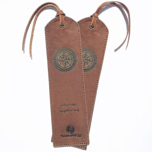 Läderbokmärke Handgjord Med Kompass Design - 2 Pack Äkta Läder Bokmärke - Perfekta Bokmärken För Män För Kvinnor Och Barn | Bra Idé För Läder Gåvor För Bok Läsare Författare