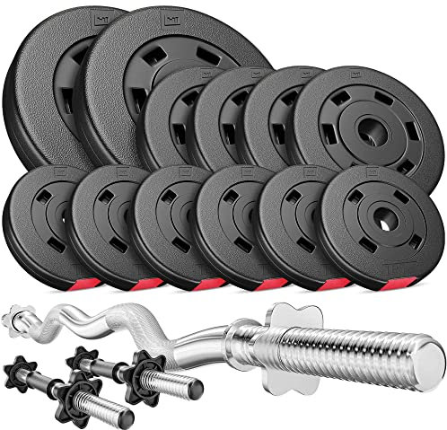 Hop-Sport Hantelset 36 kg, 1x SZ Stange, 2X Kurzhanteln, Hantelscheiben 2x5kg/4x2,5kg/6x1,25kg