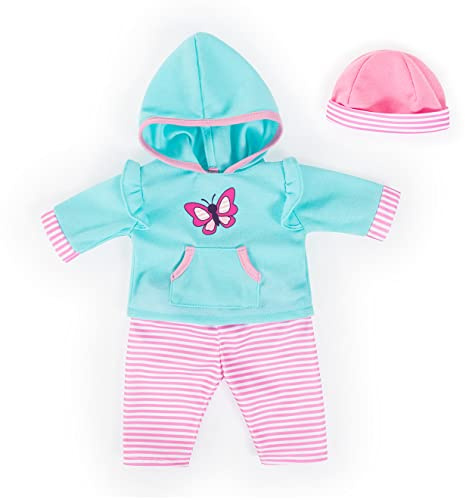 Bayer Design bambole 33-38cm, pantaloni, top e berretto, set, vestito con farfalla, Colore turchese, rosa, 83875AA