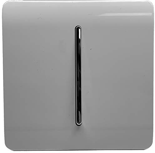 Trendi 1 Gang 2 Way 240V Screwless Raised Front Plate Plastic Artistic Modern Glossy 10 Amp Chrome Rocker Single Electrical Wall Light Switch Light Grey - ART-SS2LG