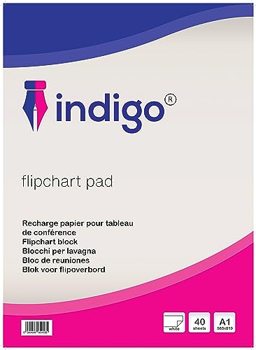 indigo® Premium Flipchart Pad - A1 Size, Perforated for Easy Tear-Off, Bleed-Through Resistant (40 Sheets) - Pack of 3