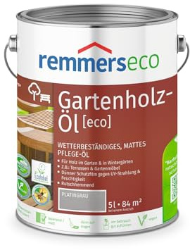Remmers Gartenholz-Öl [eco] platingrau, 5 Liter, Wetterbeständiges, mattes Öl, aussen und innen, optimal für Terassen & Gartenmöbel, rutschhemmend